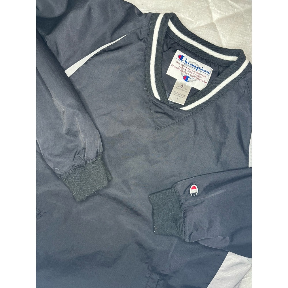 Vintage Champion 1990s Windbreaker Size Small Pullover Black 100% Nylon